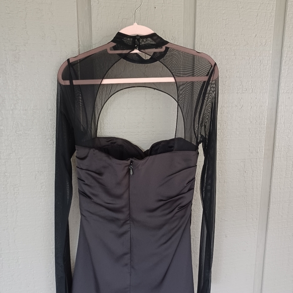 Alieva Maya Draped Corset Mini Dress Size L Women Long Sleeve Silk Satin Black - Picture 6 of 14